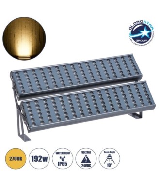 GloboStar® FLOOD-TENA 90225 Προβολέας Wall Washer για Φωτισμό Κτιρίων LED 192W 17280lm 10° DC 24V Αδιάβροχο IP65 L68.5 x W33 x H24cm Θερμό Λευκό 2700K - Ασημί - 3 Years Warranty